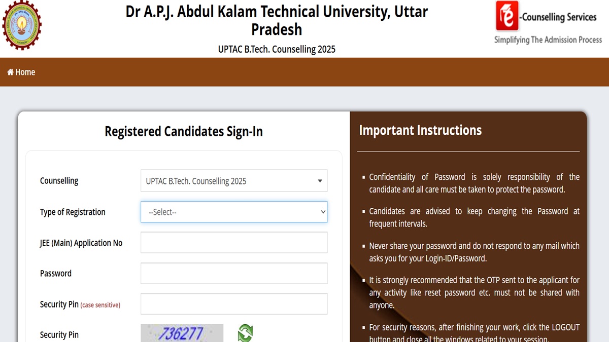 UPTAC BTech Counselling 2025 Round 1 Choice Filling Open, Apply at uptac.admissions.nic.in
