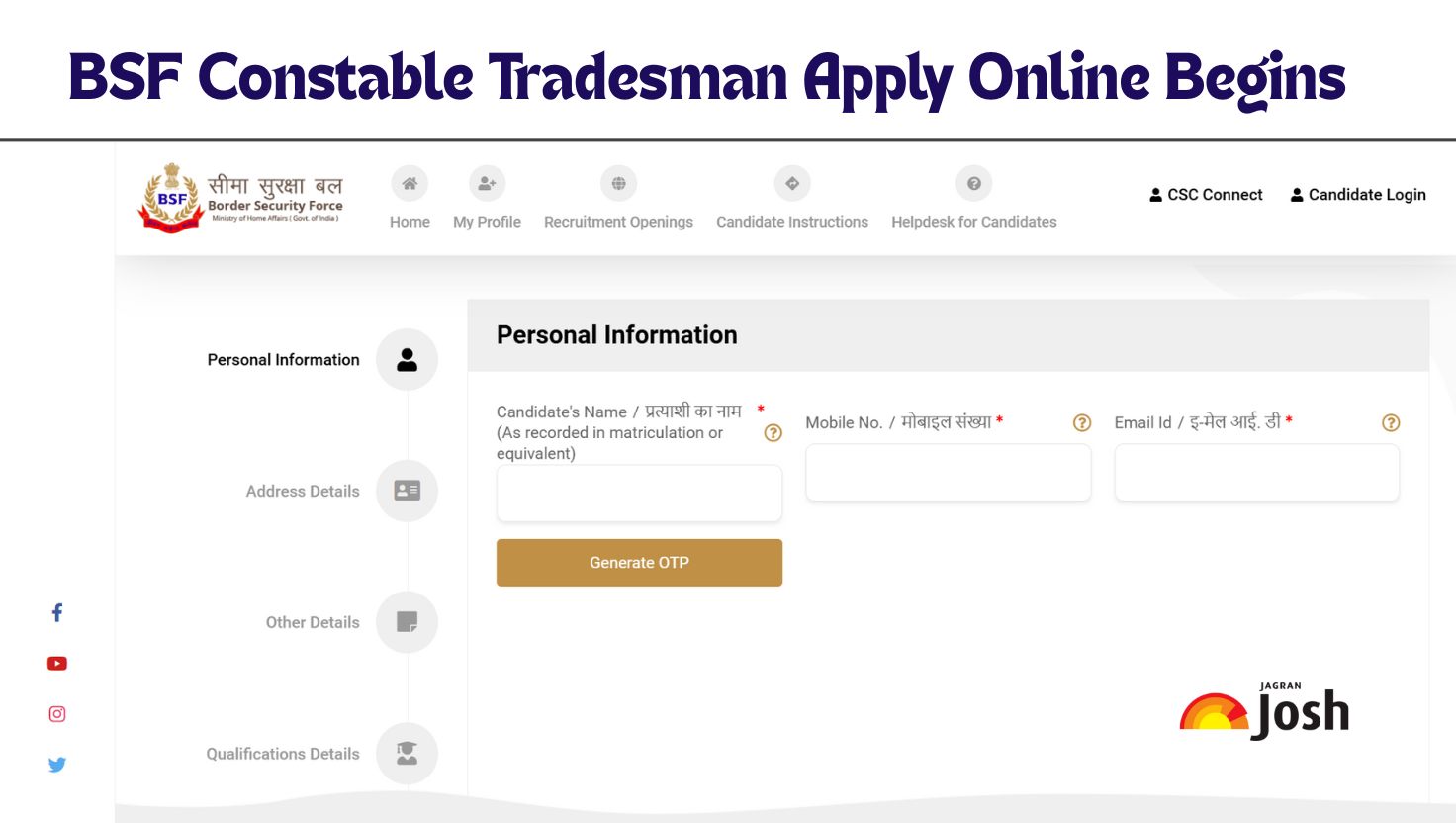 BSF Constable Tradesman Apply Online Begins at rectt.bsf.gov.in for 3588 vacancies- Check Documents Required, Age Limit, Last Date and More