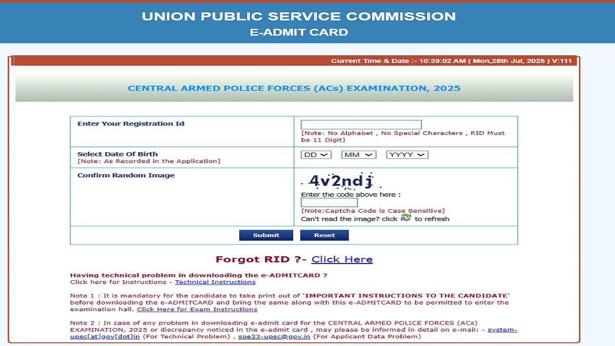 UPSC CAPF ACs Admit Card 2025 Released at upsc.gov.in, Download Hall Ticket PDF - Direct Link Here