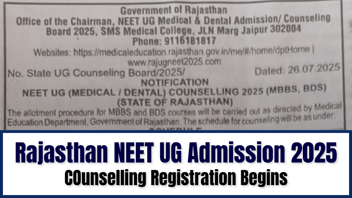 Rajasthan NEET UG Registration begins
