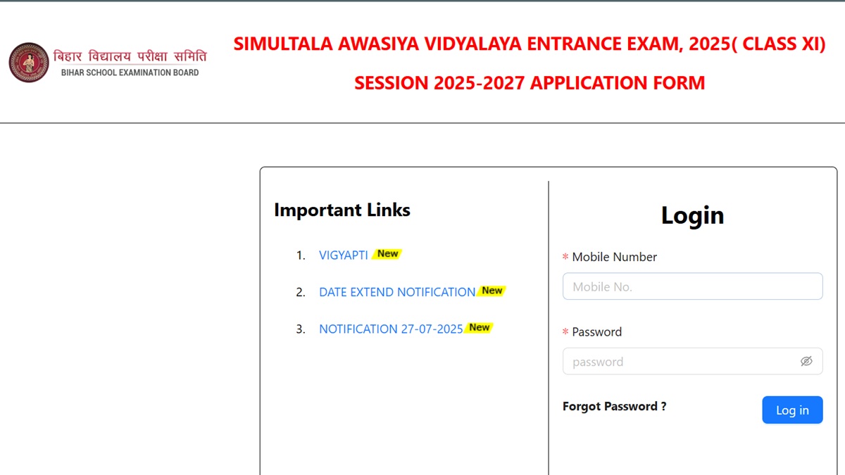 Bihar Simultala Awasiya Vidyalaya Dummy Admit Card Released for Class 11th at biharsimultala.com; Details Here