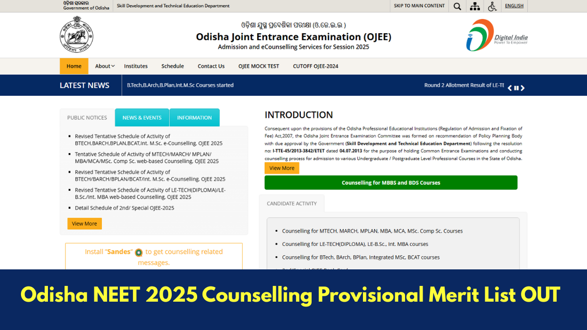Odisha NEET Counselling 2025: Provisional Merit List For Round 1