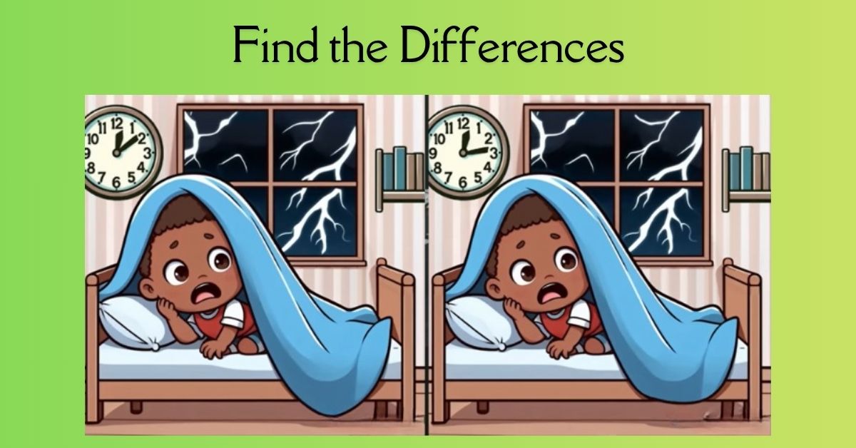 Optical Illusion Spot the Difference: Are You Observant Enough to Find 3 Differences in Boy Getting Scared of Thunder?