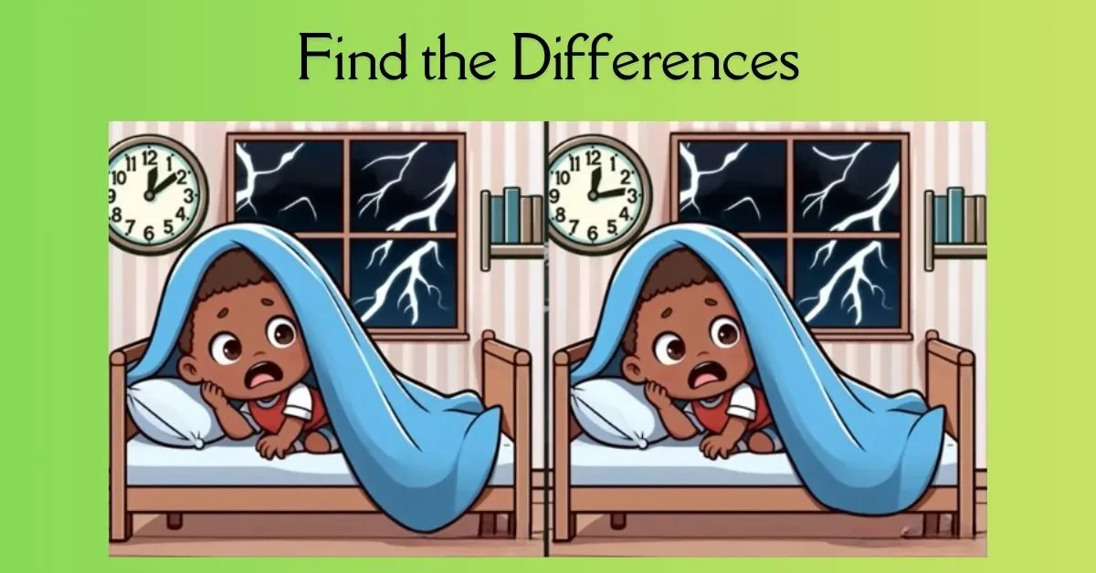 Find 3 Differences in Boy Getting Scared of Thunder