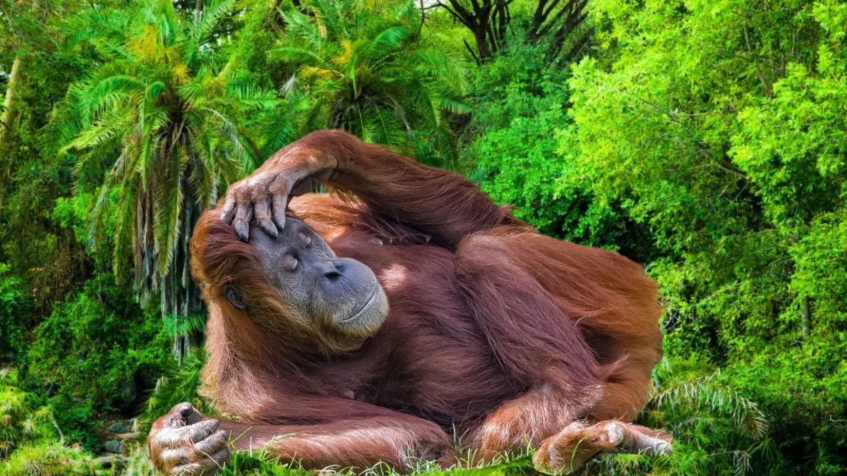 Using Your Sharp-Eye Vision with 140+ IQ Level, Find The Hidden Glasses In the Sleeping Orangutan in the Forest
