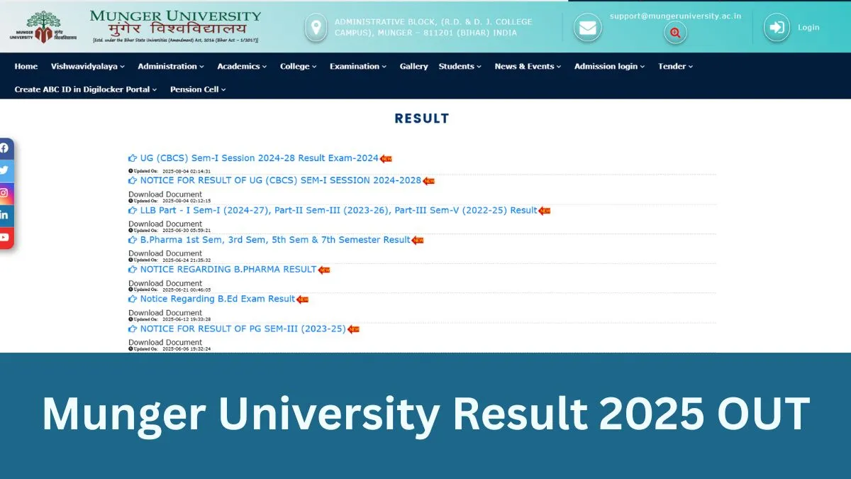 मुंगेर यूनिवर्सिटी रिजल्ट 2025