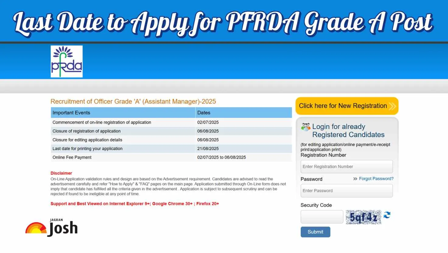Last Date to Apply Online for PFRDA Grade A posts