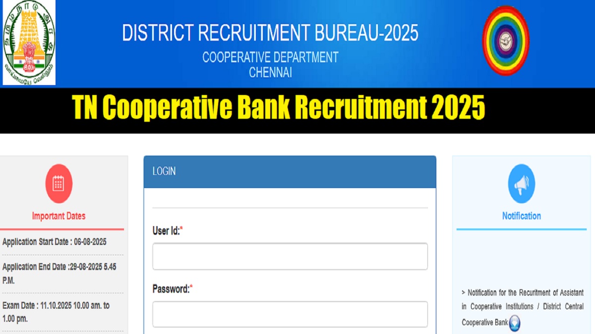 Tamil Nadu Cooperative Bank Recruitment 2025 Notification Released at drbchn.in, Check Posts Details and Apply Online Date Here