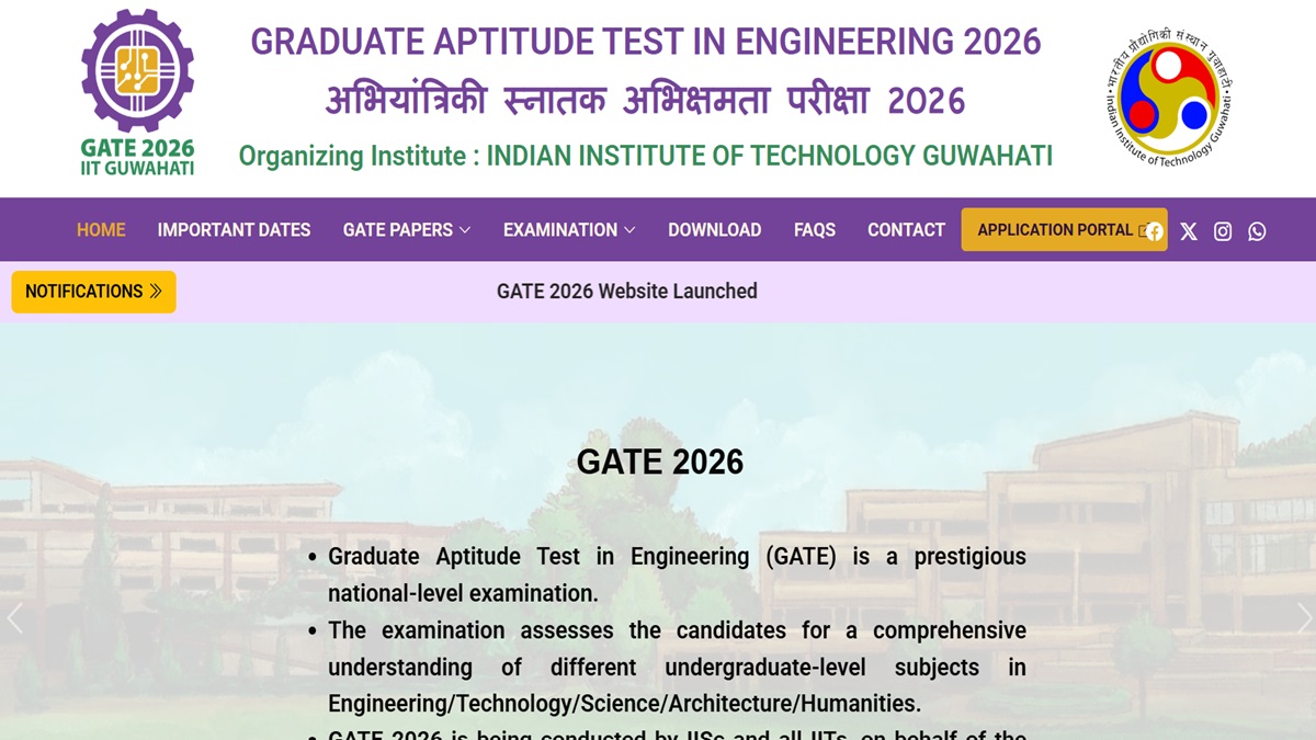 GATE 2026 Website Launched, Applications From August 25 at gate2026.iitg.ac.in