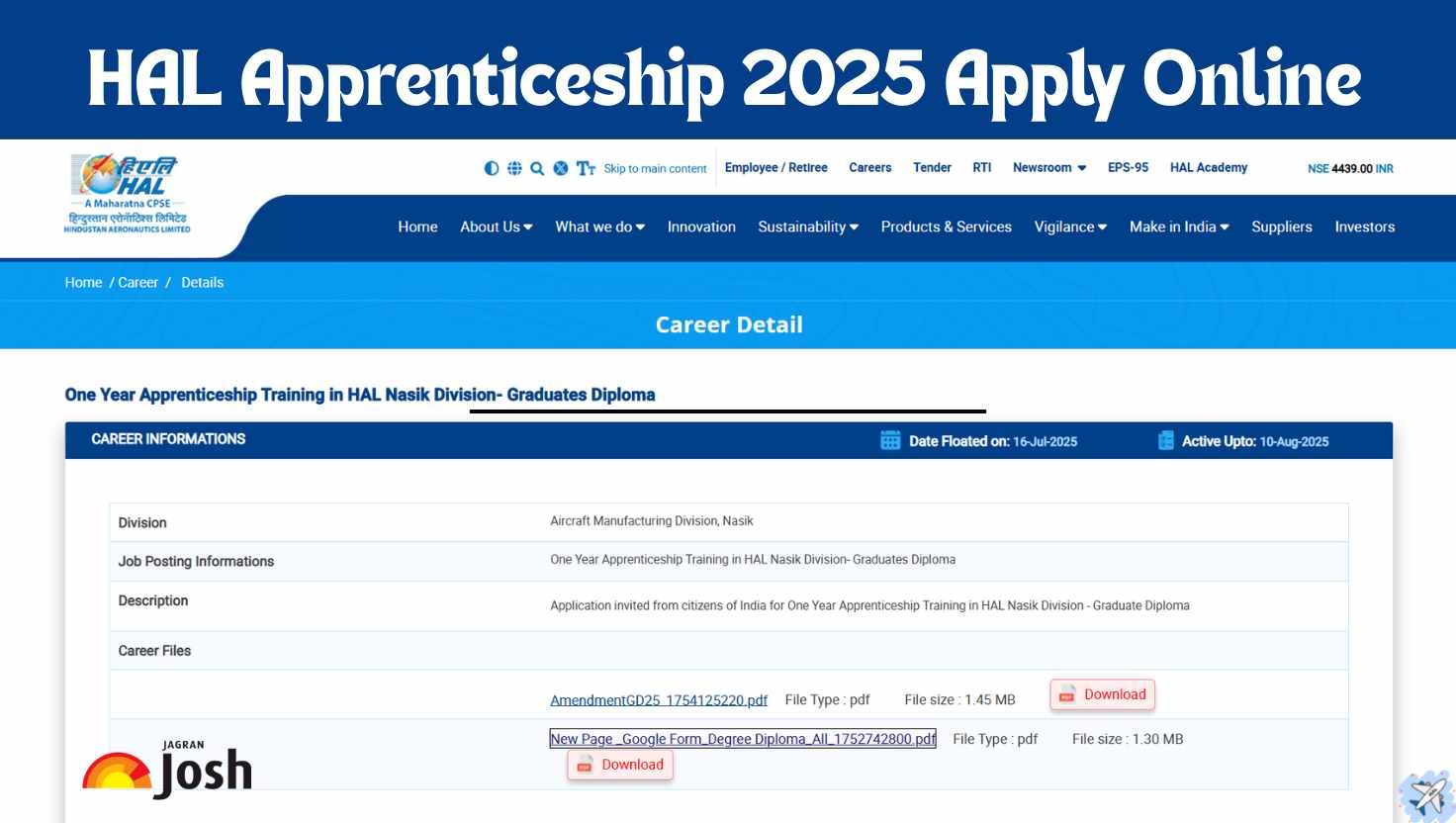 HAL Apprenticeship 2025 Apply Online Last Date Today, Register Now for 278 Posts at hal-india.co.in - More Details Here