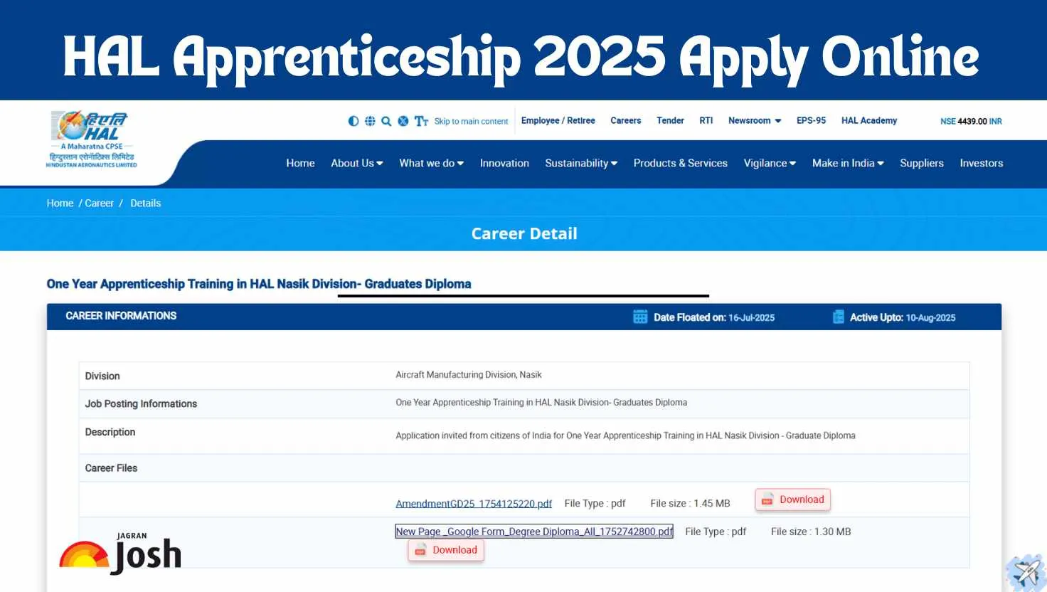 Last Date to Apply Online for HAL Apprenticeship