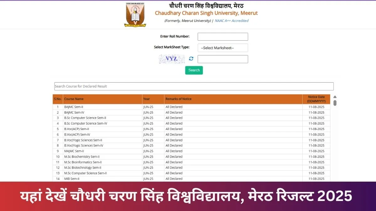 CCSU Result 2025 OUT: चौधरी चरण सिंह यूनिवर्सिटी रिजल्ट जारी हुआ।