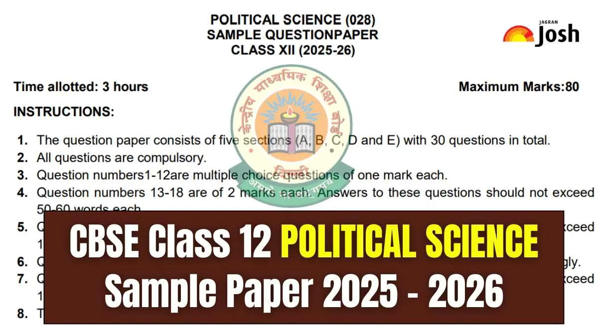 Get here CBSE Class 12 Political Science Sample Paper 2025 - 2026