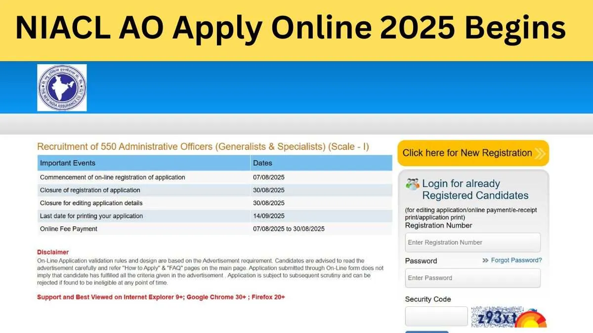 NIACL AO Apply Online 2025 Starts for 500 Vacancies, Administrative Officer Application Form