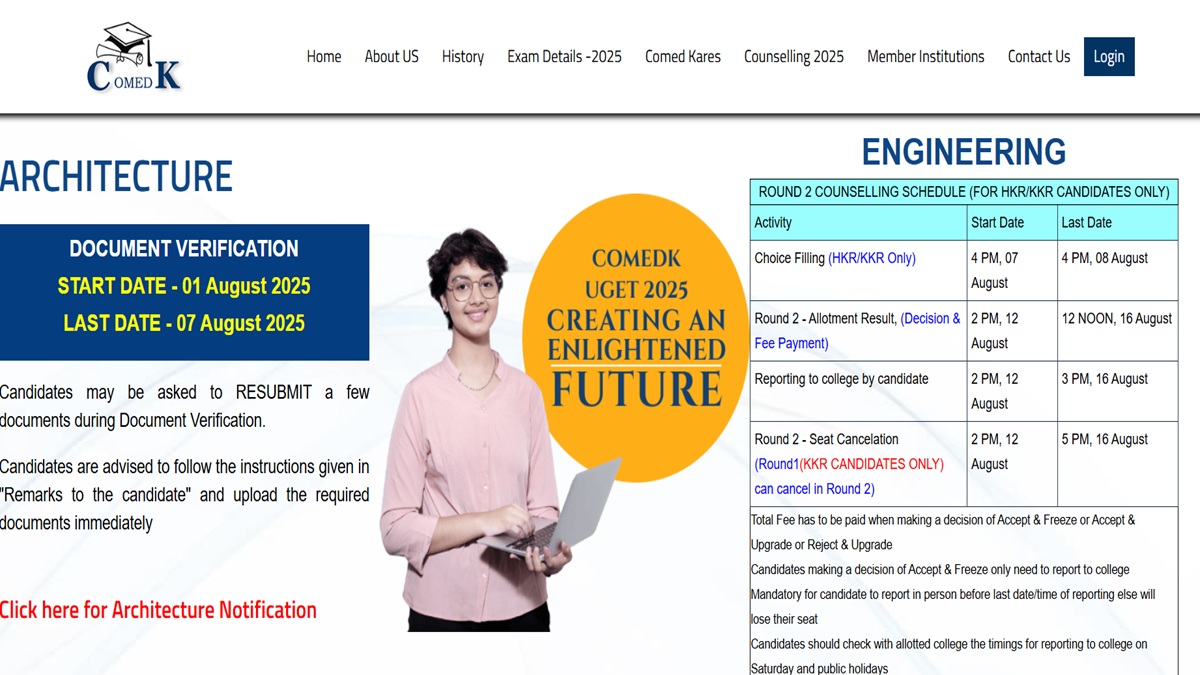 COMEDK UGET Counselling 2025 Round 2 Seat Allotment Result Today, Download Result at comedk.org at 2 PM