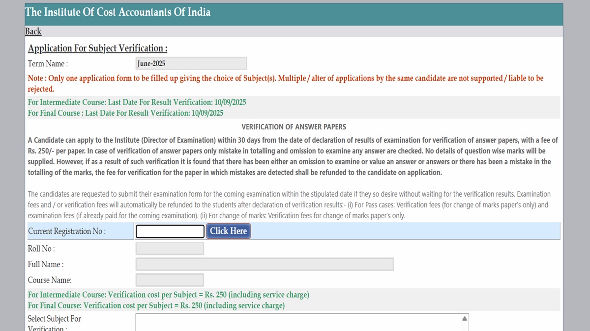 ICMAI CMA June 2025 Answer Sheet Verification Link Live, Apply at icmai.in