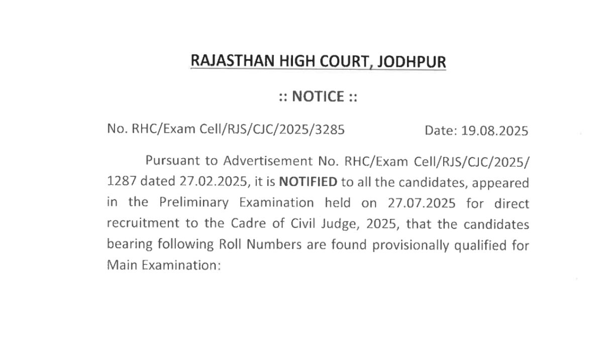 RJS Pre Result 2025 OUT: hcraj.nic.in पर जारी हुआ आरजेएस प्रारंभिक परीक्षा रिजल्ट, ये रहा फाइनल आंसर की PDF लिंक