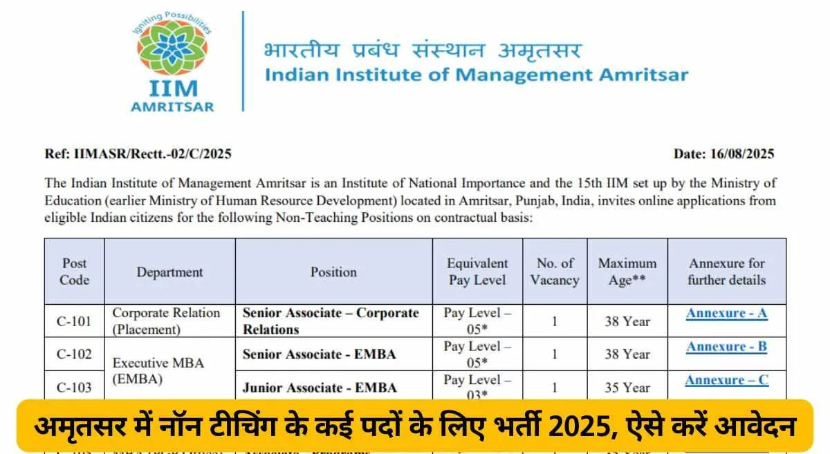 IIM Amritsar Non Teaching Recruitment 2025