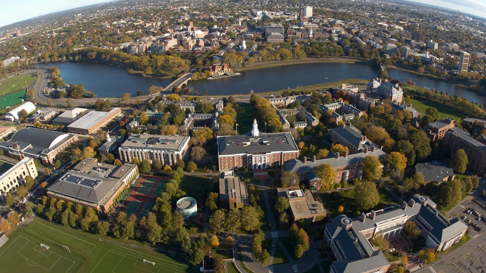 Aerial View of Harvard Business School Campus.