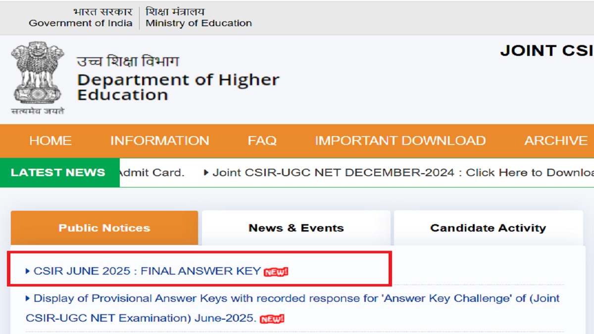 CSIR-UCG NET Final Answer Key 2025 Released at csirnet.nta.ac.in, Check Steps to Download PDF - Result Soon