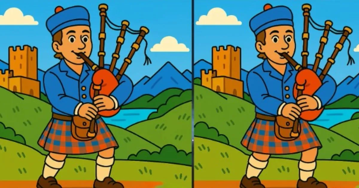 Spot 3 Differences in Man Playing Bagpipes