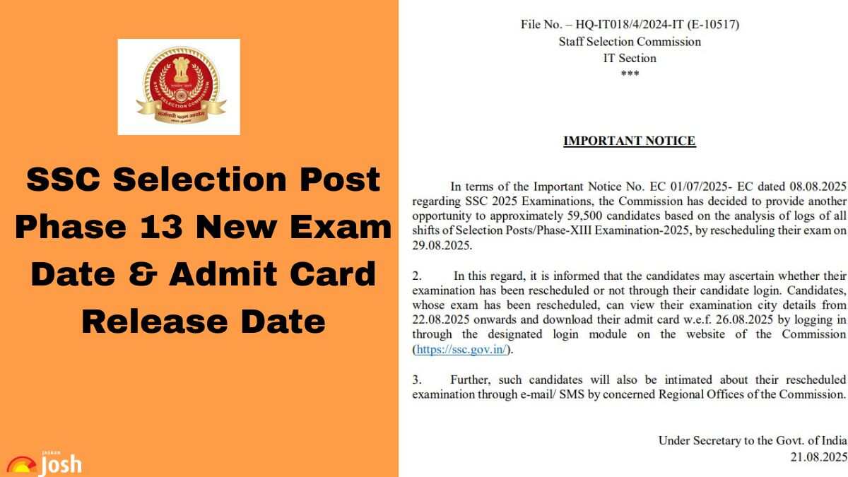 SSC Selection Post Phase 13 Exam Date 2025 Out: Check Admit Card Release Date
