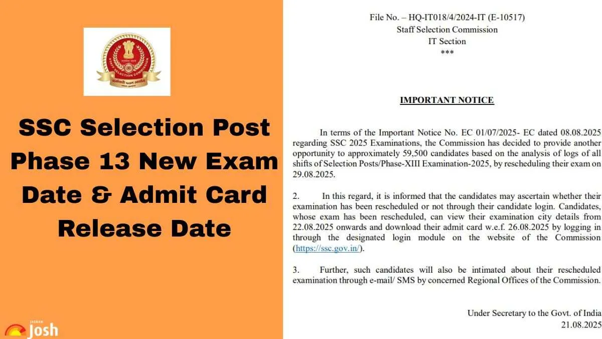 SSC Selection Post Admit Card 2025, Check Revised Exam Date