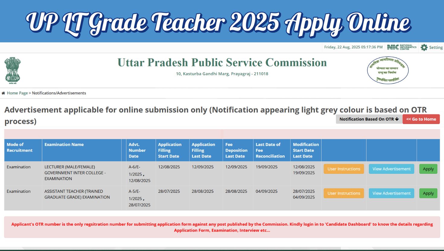 UP LT Grade Teacher Vacancy 2025: Apply Online for 7,466 TGT Posts at at uppsc.nic.in - Know Key Dates & Eligibility