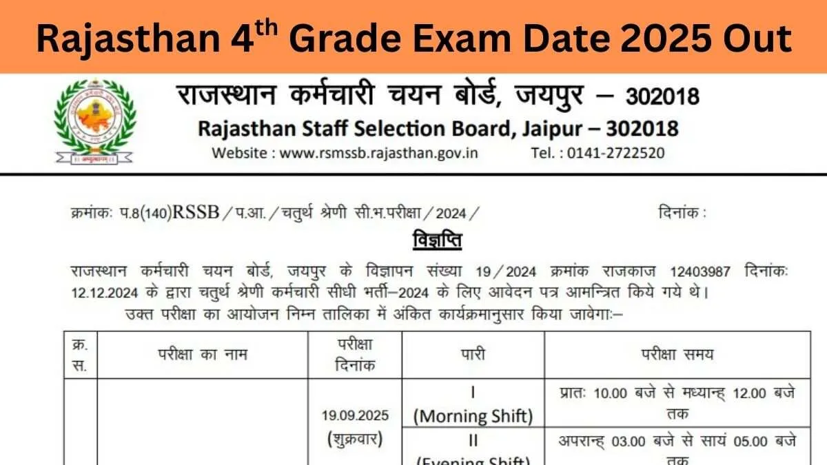 Rajasthan 4th Grade Exam Date
