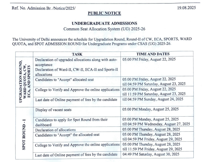 DU Admissions 2025: UG Spot Round 1 Registration Starts at du.ac.in