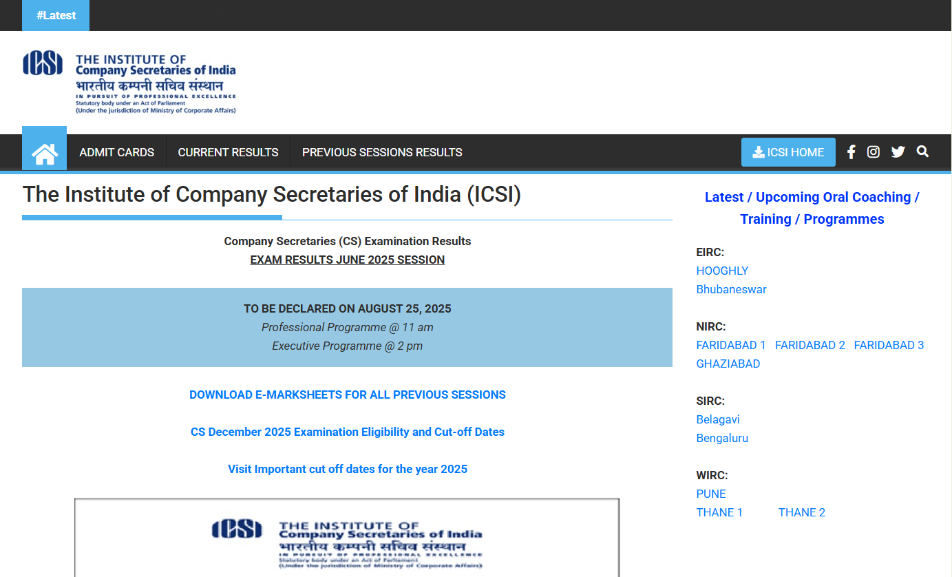 ICSI June 2025 Result for CS Executive, Professional Declared Today; Marks Verification from August 26