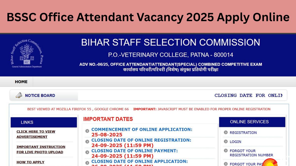 BSSC Office Attendant Vacancy 2025: Apply Online Begins for 3727 Posts at bpsc.bihar.gov.in, Check Application Fees, Eligibility and More