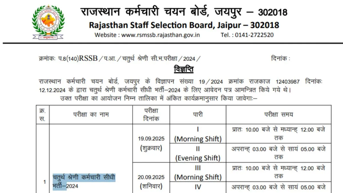 Rajasthan 4th Grade Exam Date 2025 OUT