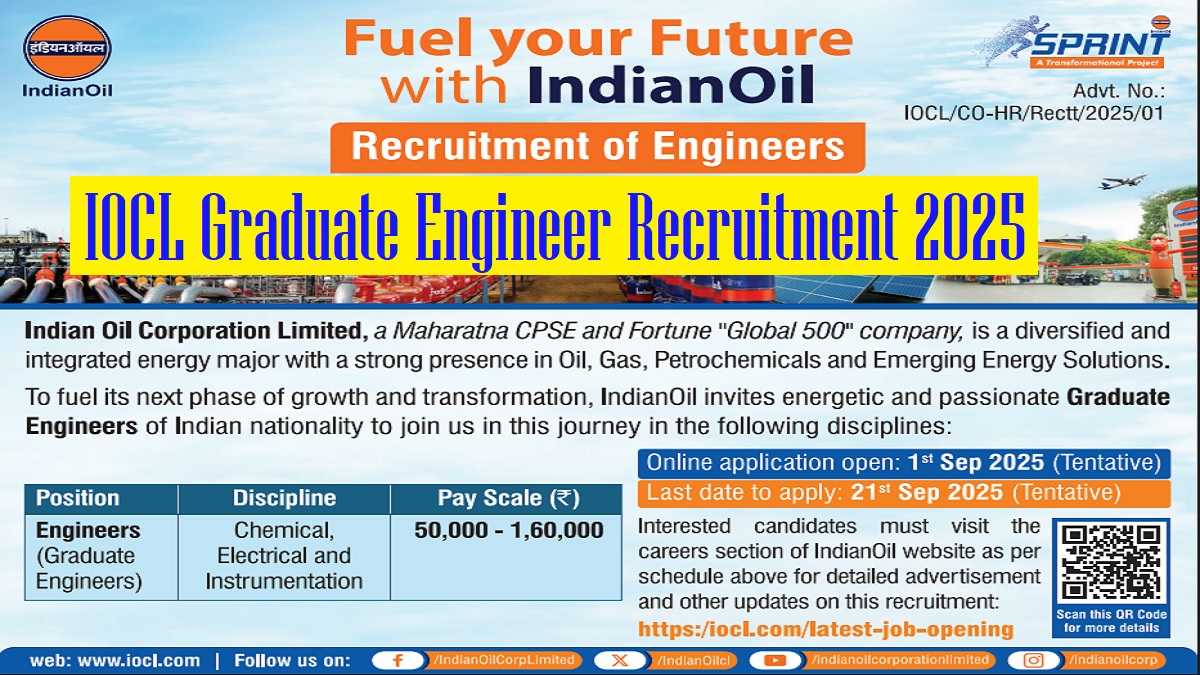 IOCL Engineers Recruitment 2025: Short Notice Released at iocl.com, Apply Online Begins September 1
