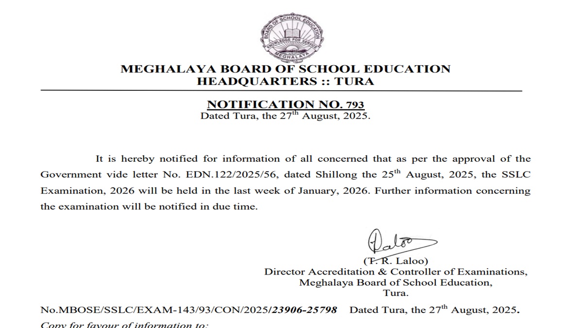 MBOSE SSLC 2026 Exam Dates Announced: Exam in Last Week of January, Class 10 Timetable Soon