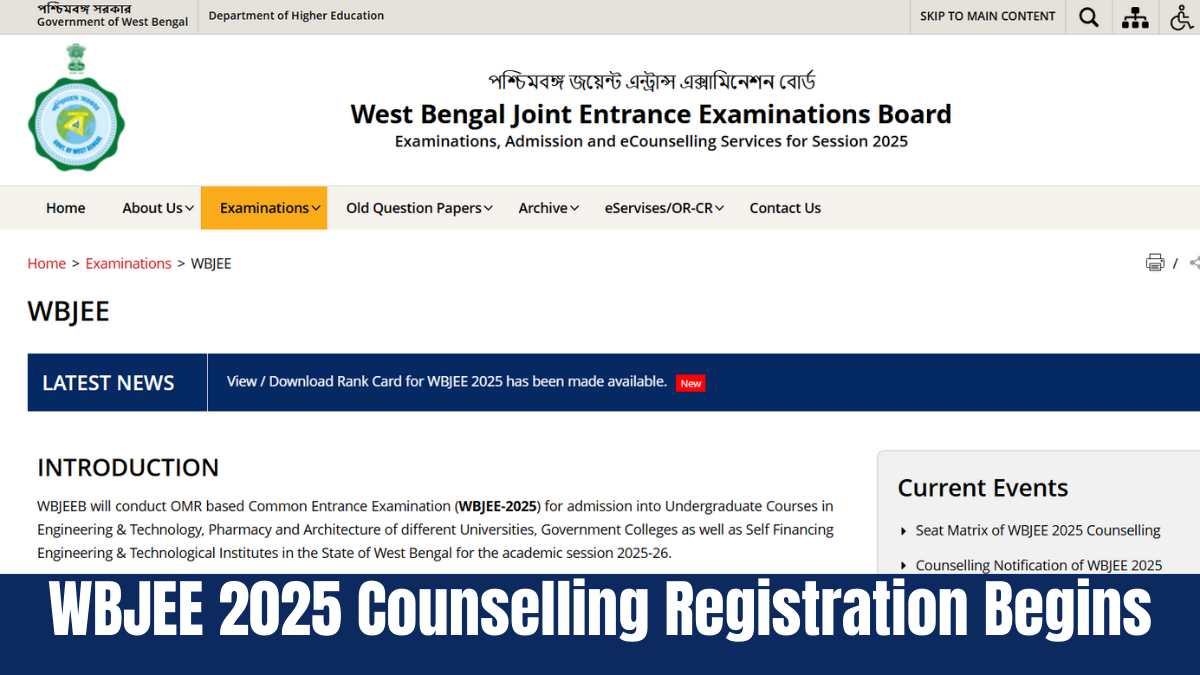 WBJEE 2025 Counselling Registration Begins Today at wbjeeb.nic.in/wbjee; Details Here