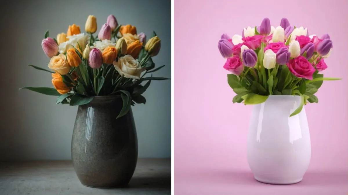 Which image of a flower vase is AI-generated?
