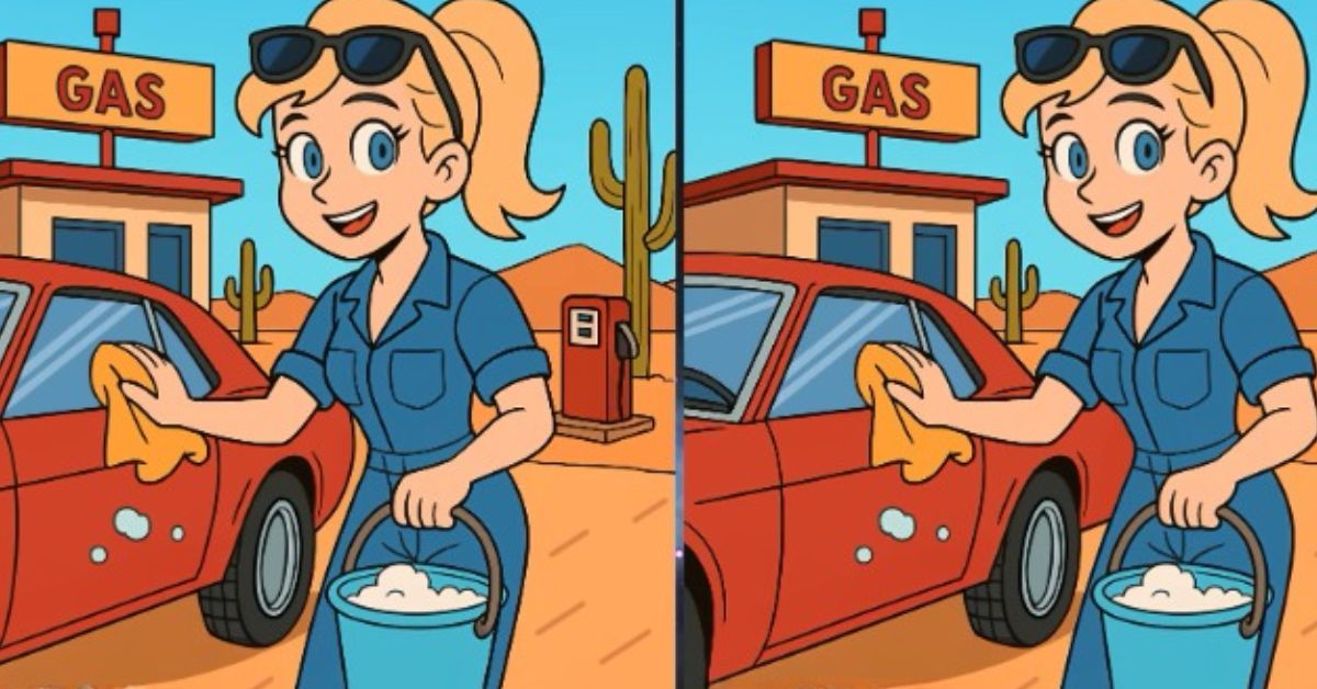 Spot the 3 Differences in Lady Cleaning Car Beat the 43-Second Challenge!