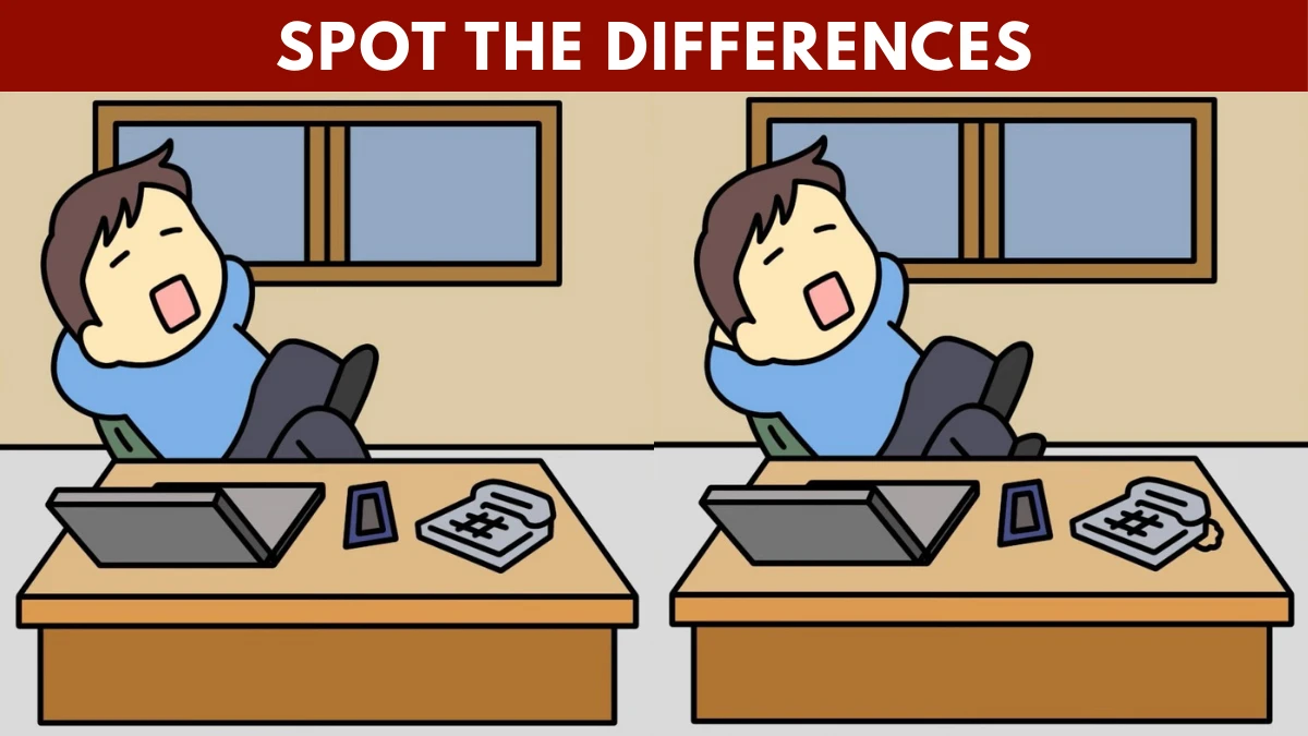 Spot the Differences: Only 5 out of 50 can find the 3 differences in the guy chilling in the office pictures in 19 seconds!