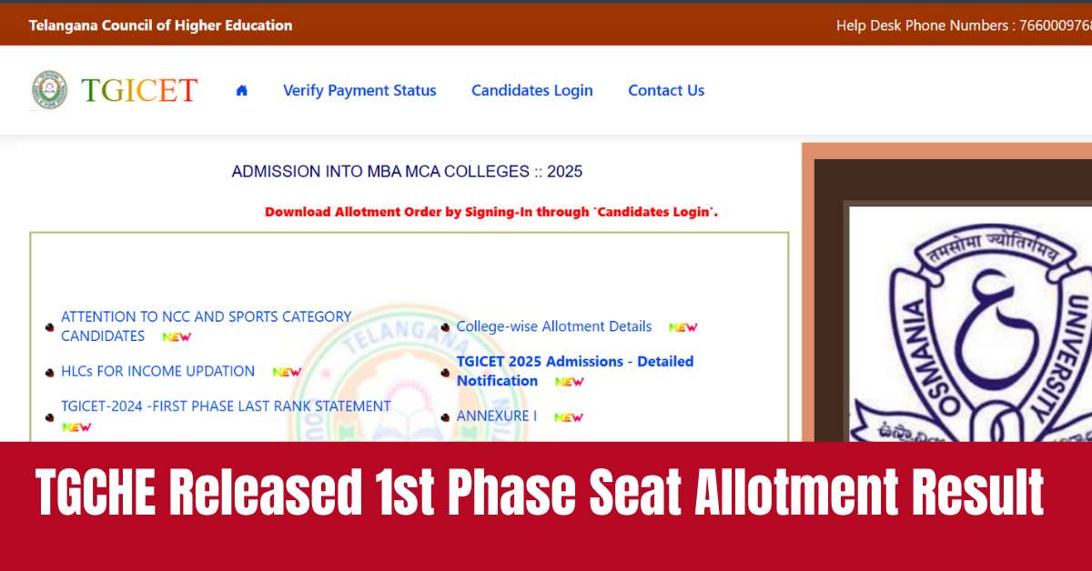TS ICET 2025: TGCHE Released 1st Phase Seat Allotment Result at tgicet.nic.in; Download Here