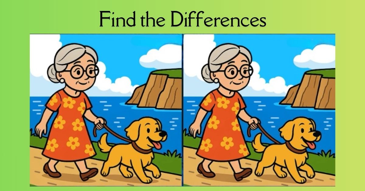 Spot the 3 Differences in Lady Walking Her Dog Beat the 51-Second Challenge!