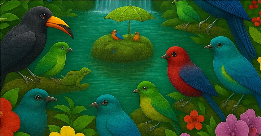 Can Your 6/6 Vision and Einstein-Level High IQ of 139 Detect the Cleverly Hidden Squirrel Among the Birds in This Beautiful Tropical Forest Puzzle?