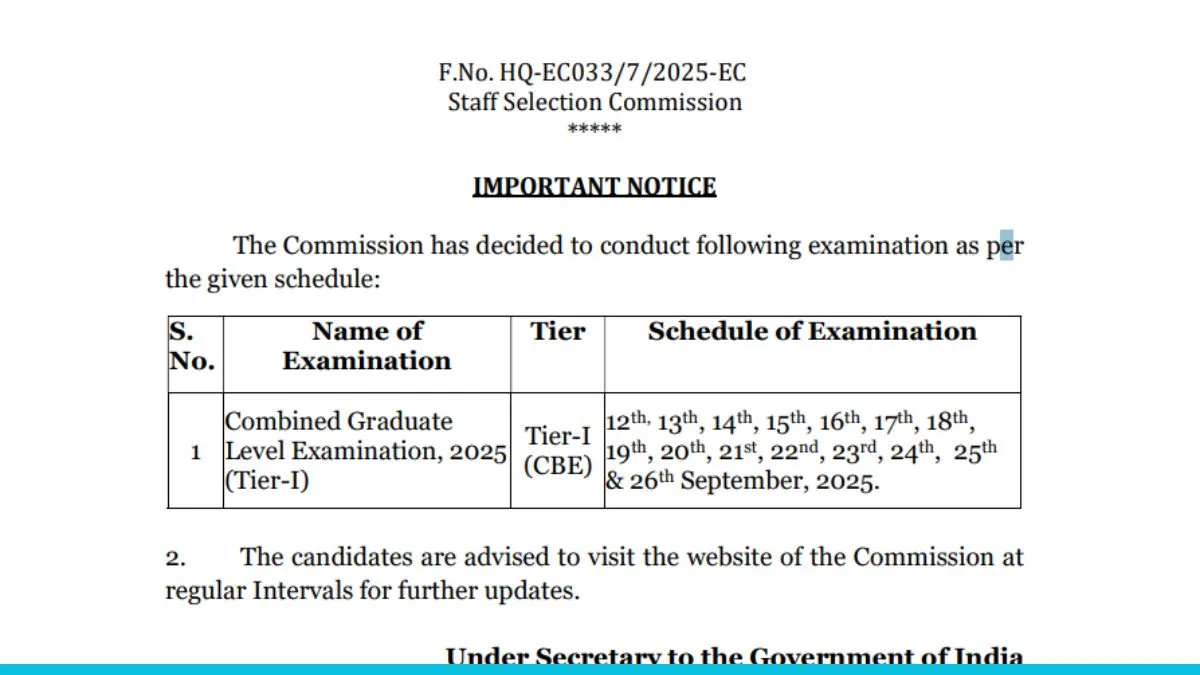 SSC CGL Tier 1 Exam Date 2025 OUT