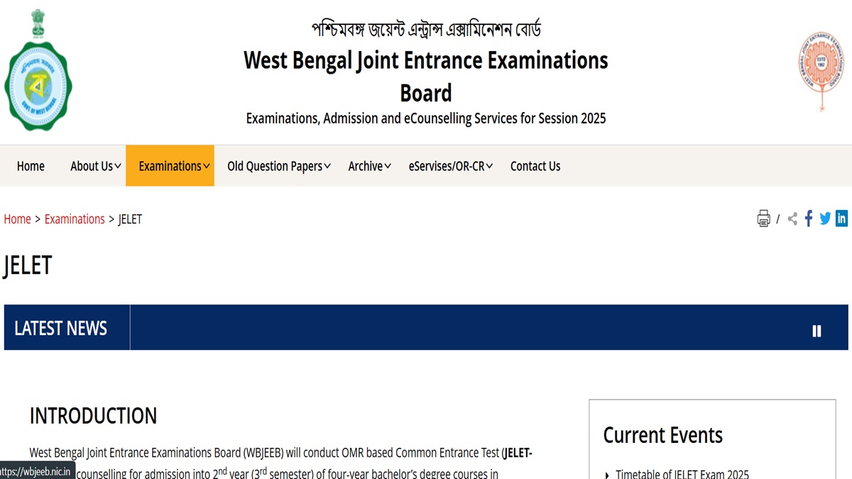 WBJEE JELET 2025 Exam Dates Out