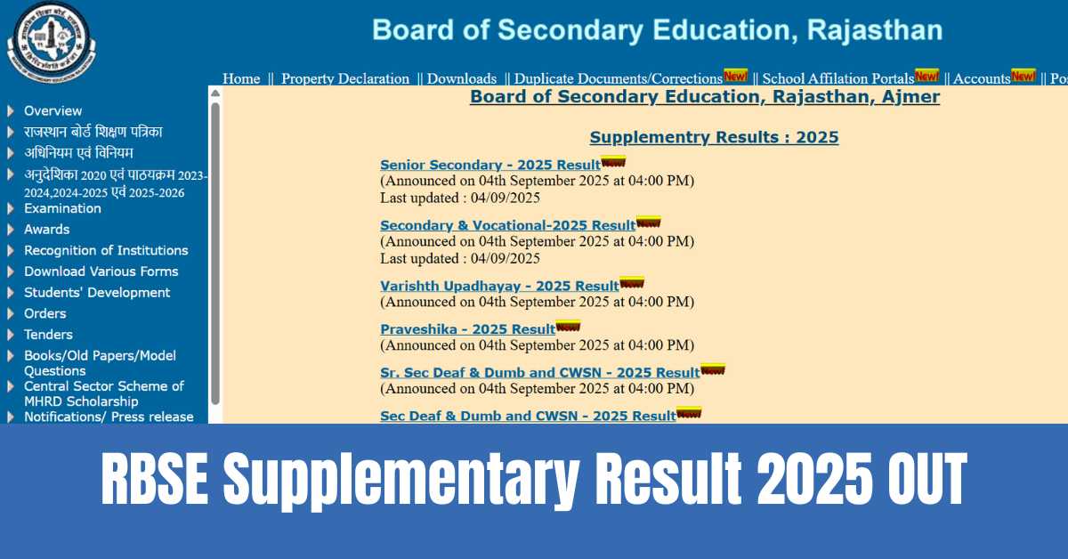 RBSE Supplementary Result 2025: Rajasthan Board Class 10th, 12th Compartment Result OUT; Check Download Link Here