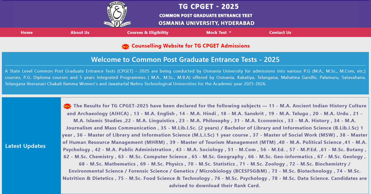 TG CPGET 2025: TGCHE Declared TS CPGET Rank Card at cpget.tgche.ac.in/; Download Subject Wise Scorecard Here