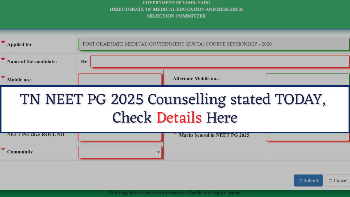 TN NEET PG 2025 Counselling Starts at tnmedicalselection.net; Registration Till Sept 16