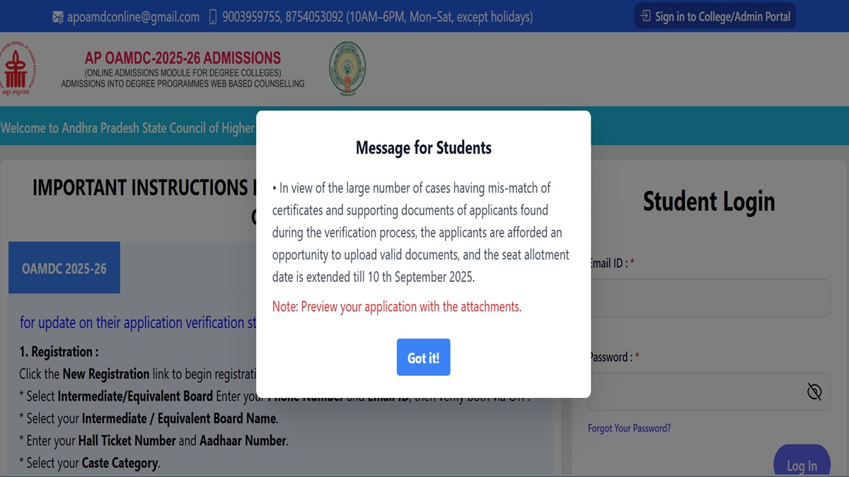 AP OAMDC 2025: Seat Allotment Result Expected Today; Direct Link oamdc.ucanapply.com 