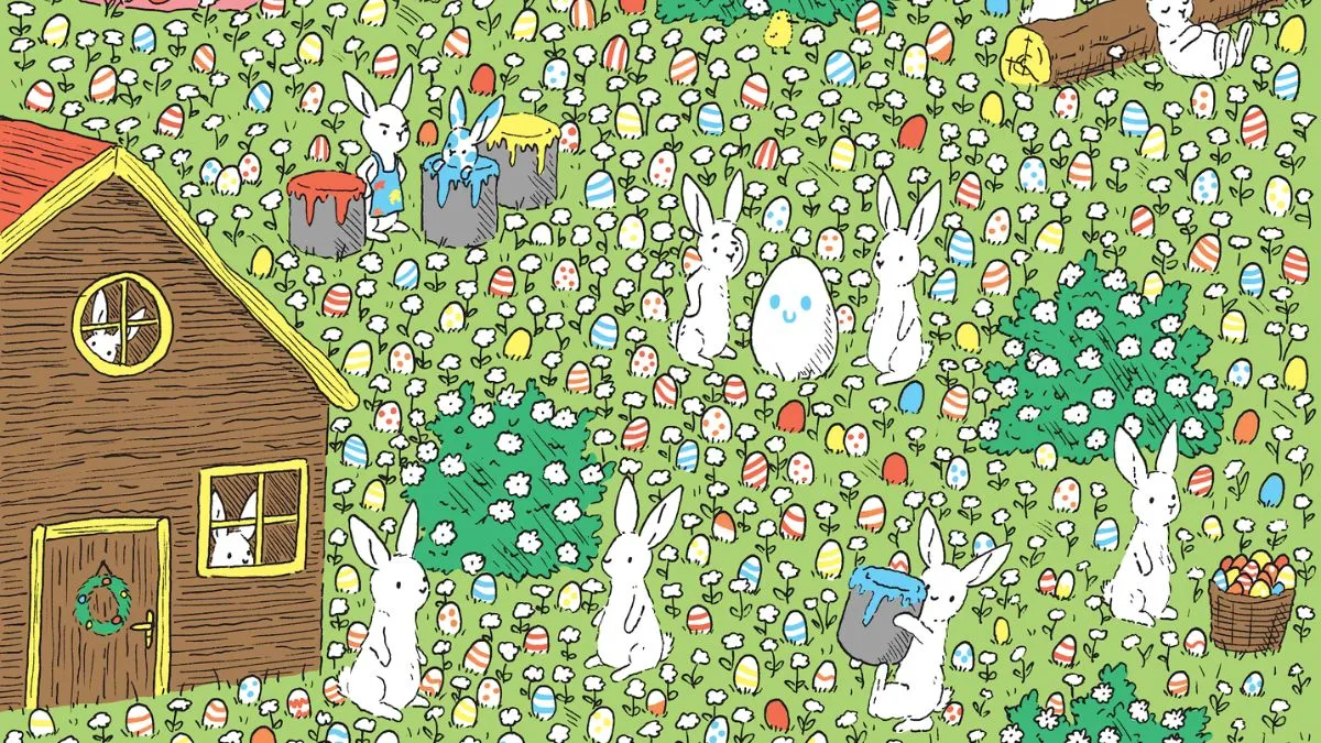 Spot one white egg.