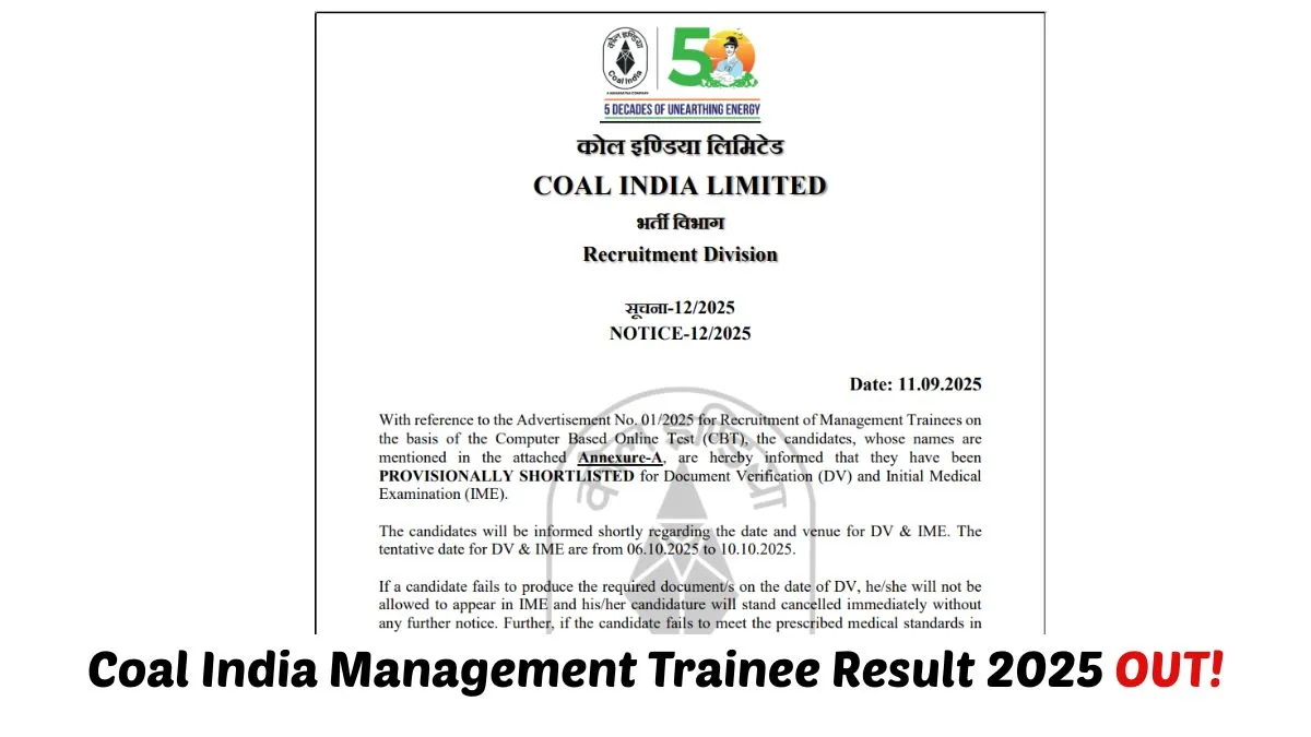 Coal India MT Result 2025 PDF Download